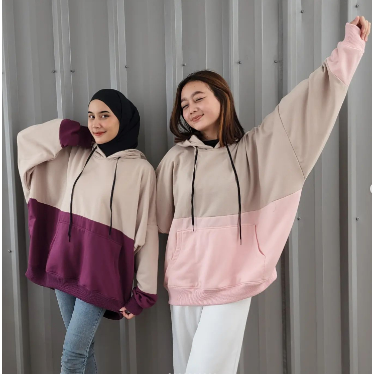 (COD) BATWING JUMBO 2TONE HOODIE BAHAN FLEECE