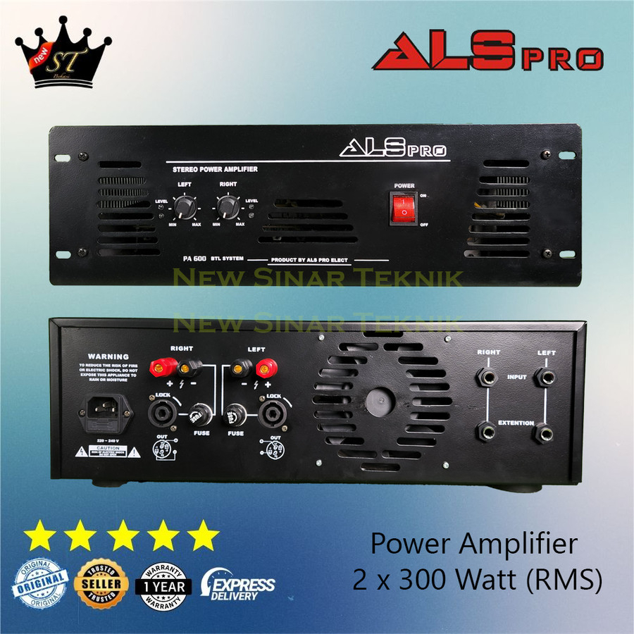 ALS Pro PA-600 PA600 Power Amplifier 300 Watt Stereo 2 Channel Amply