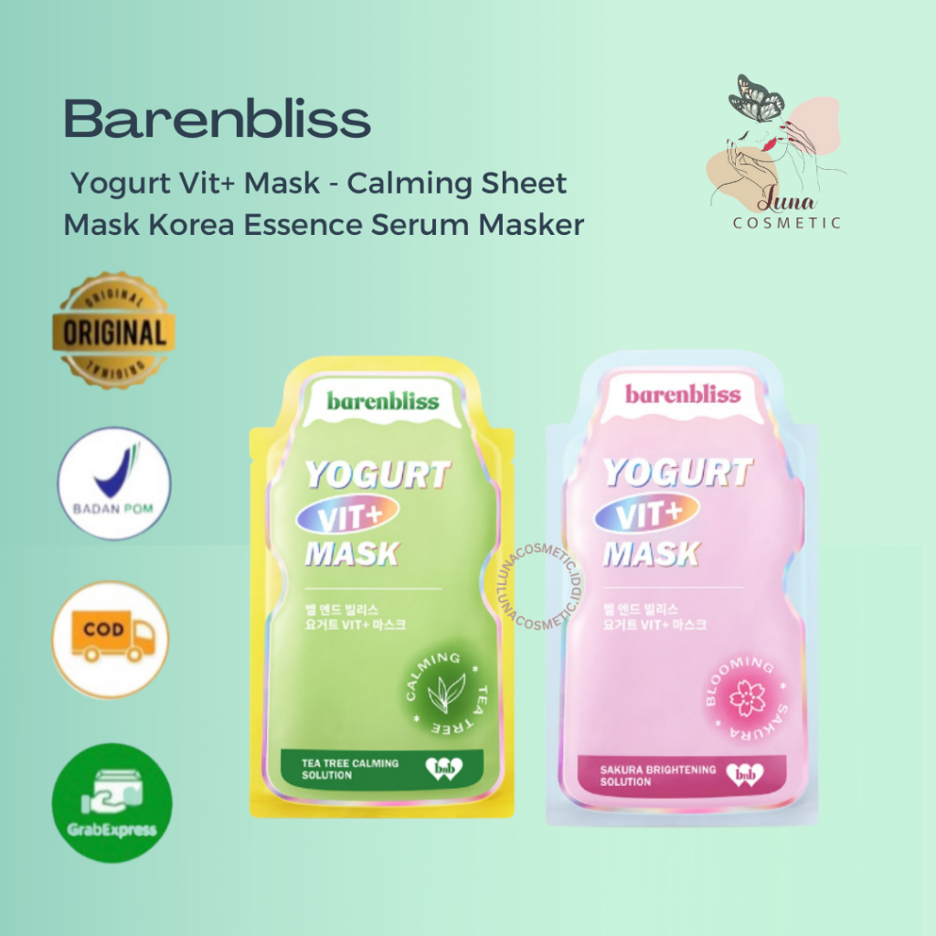 BNB barenbliss Yogurt Vit+ Mask - Calming Sheet Mask Korea Essence Serum Masker Wajah Skincare 25ml