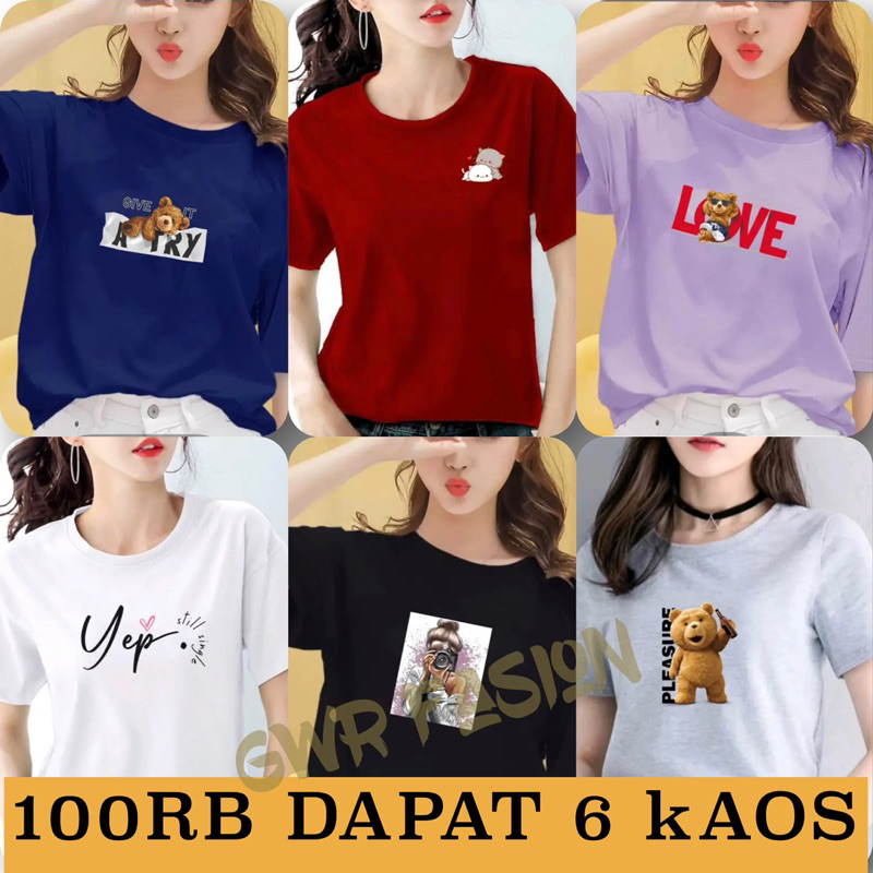PROMO KAOS WANITA ( 100RB Dapat 6 KAOS MOTIF TEDY BEAR ) BAJU T-Shirt CWe DISTRO DEWASA BISA UNTUK P