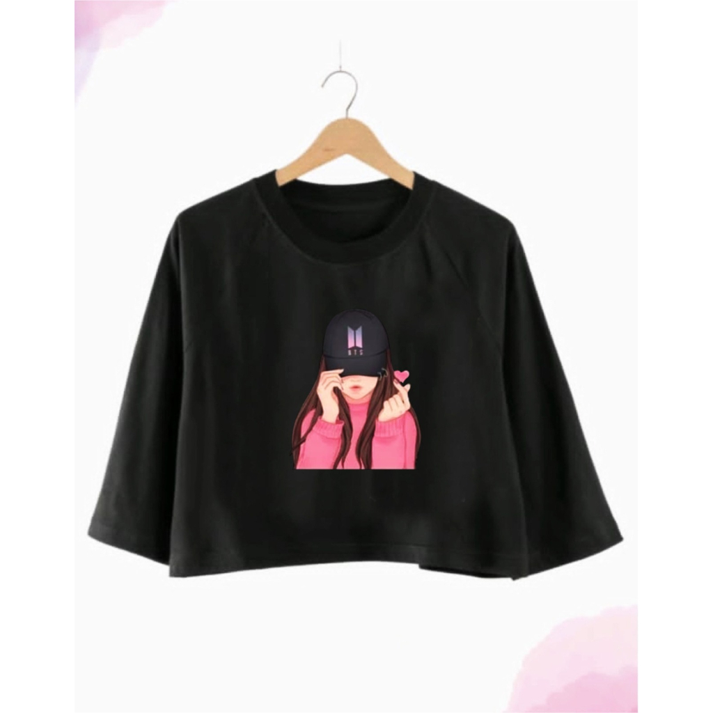 KAOS CROP OVERSIZE DTF BTS/BEAR TANGAN 3/4