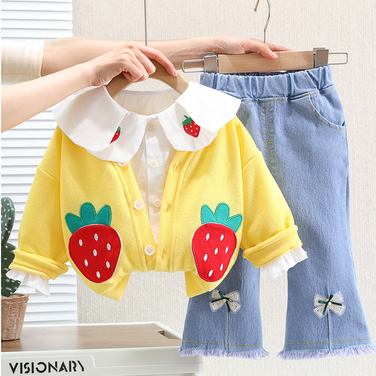 Setelan Anak Perempuan Import Baju Anak Cewek Set 3in1 CARLA