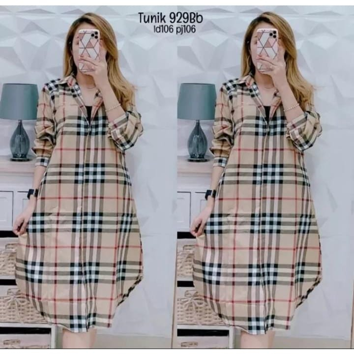 Tunik Jumbo Burberry LD 120 Wanita Lengan Panjang kekinian 2023 untuk lebaran