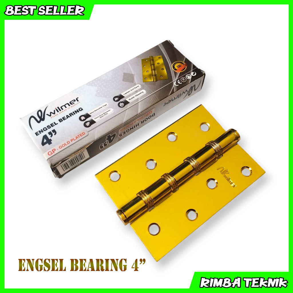 Engsel Bearing Pintu Jendela 4 inch Free Sekrup / mur Gold Plated WILMER WEB-4GP