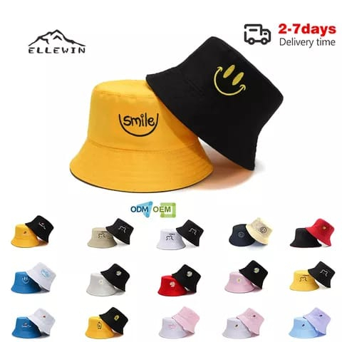 Topi Bucket Hat Smile Bolak Balik Dua sisi Termurah Pria Wanita bisa bayar di tempat