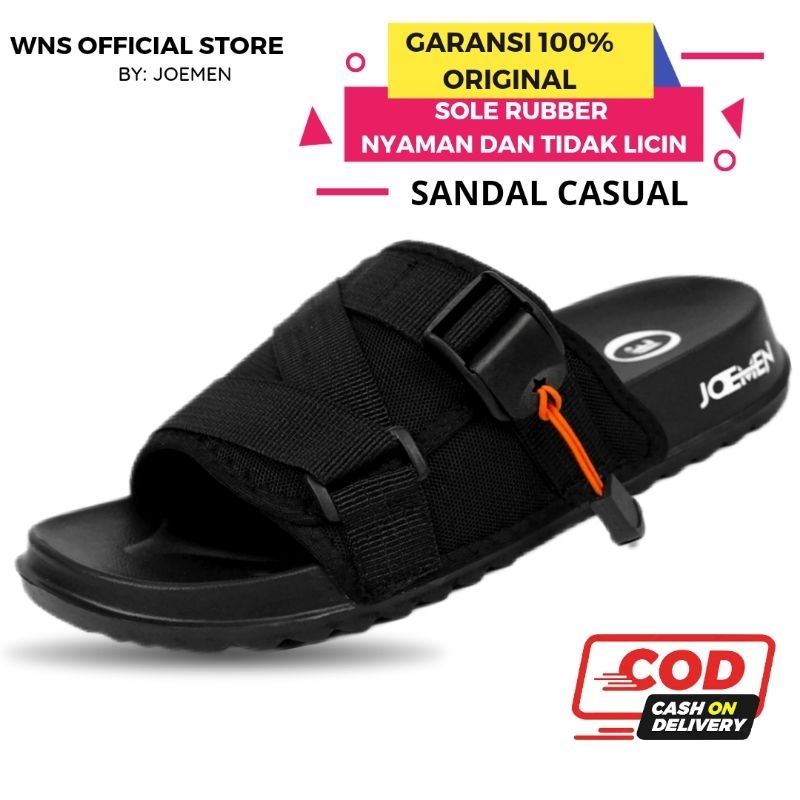 Sandal Slop Casual Pria Original Sendal Selop Cowok Kulit Branded Import Terbaru Hitam