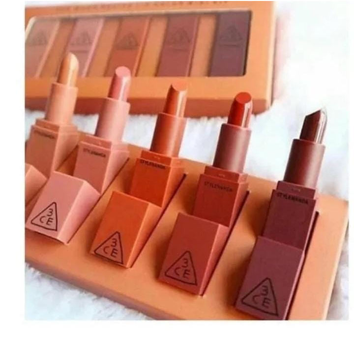 Lipstik 3CE Mini Kit 1 Set Isi 5 Pcs Varian Warna Coklat / Mood Recipe Lip Color Mini Kit Nude Series / Lipstik Korea Halal