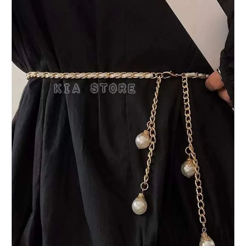 IKAT PINGGANG WANITA RANTAI MUTIARA KEKINIAN/SABUK WANITA RANTAI MUTIARA TERBARU/BELT WANITA RANTAI MUTIARA/FASHION WANITA/AKSESORIS WANITA