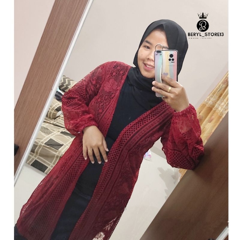 Cardigan brokat wanita kekinian cardigan lengan balon quterwear long Cardi motif cantik berylstore13