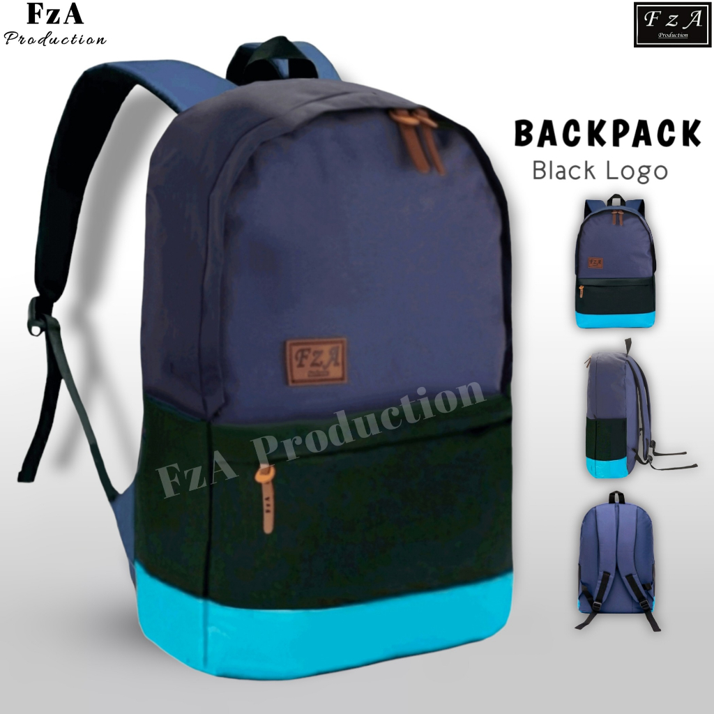 FzA Official - Tas Ransel Punggung Distro Casual Pria Wanita / Tas Ransel Laptop Original - Black Logo