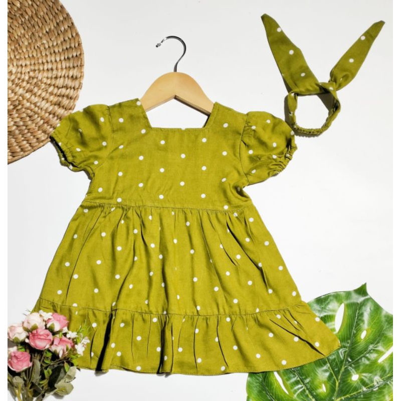 READY Luna Dress- Baju Bayi 6-12bulan bahan Rayon Adem