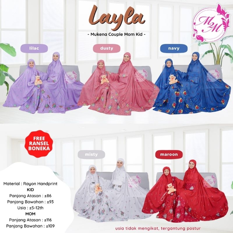 LAYLA / AFIFAH / TSABITA MUKENA COUPLE IBU DAN ANAK BAHAN RAYON VISCOSE Original by M2M