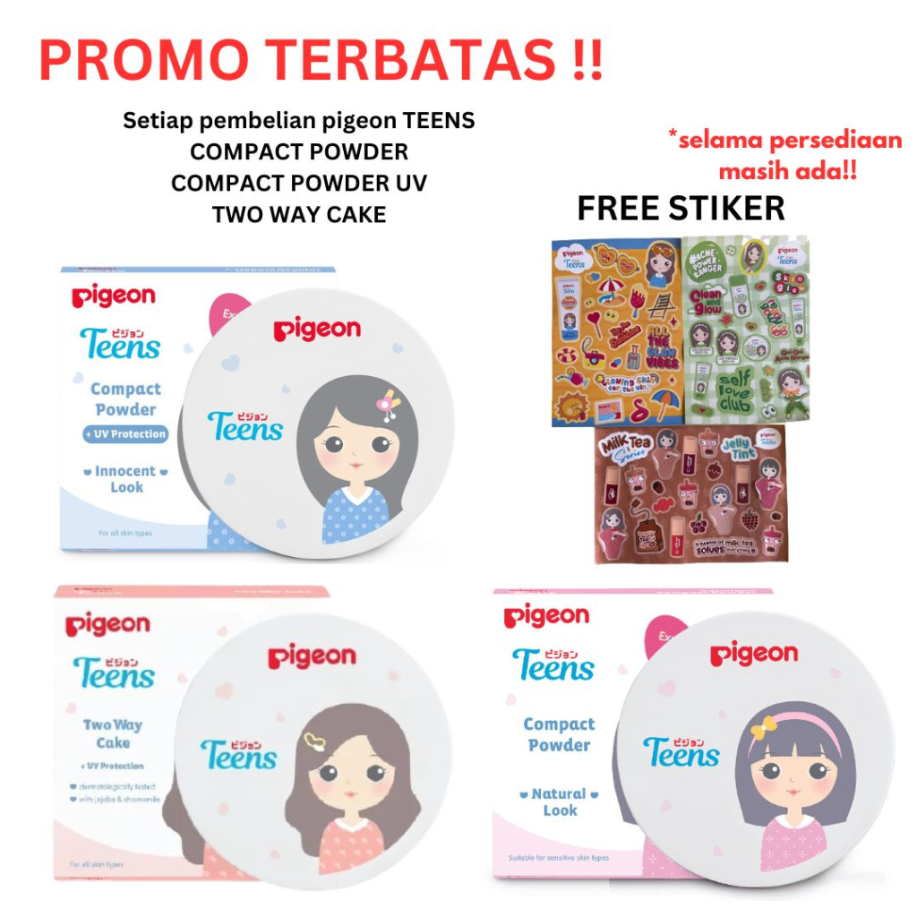 Pigeon Teens Teen Compact Powder UV Protection Two Way Cake Hypo Squalane - Bedak Wajah Make Up Remaja