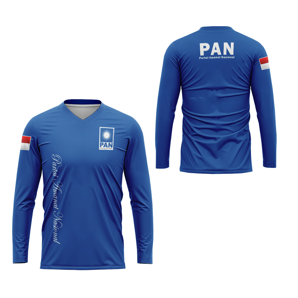 BajuArmy - Kaos Pria Lengan Panjang Partai PAN Full Print V-Neck