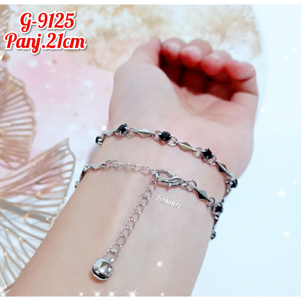 GELANG RANTAI DEWASA WARNA SILVER MOTIF PERMATA ZICRON/G-9124