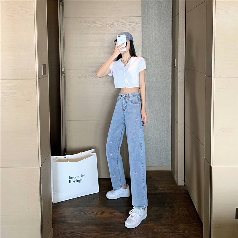 EUNII Celana Jeans Boyfriend High Waist Loose Jens Wanita Korean Style