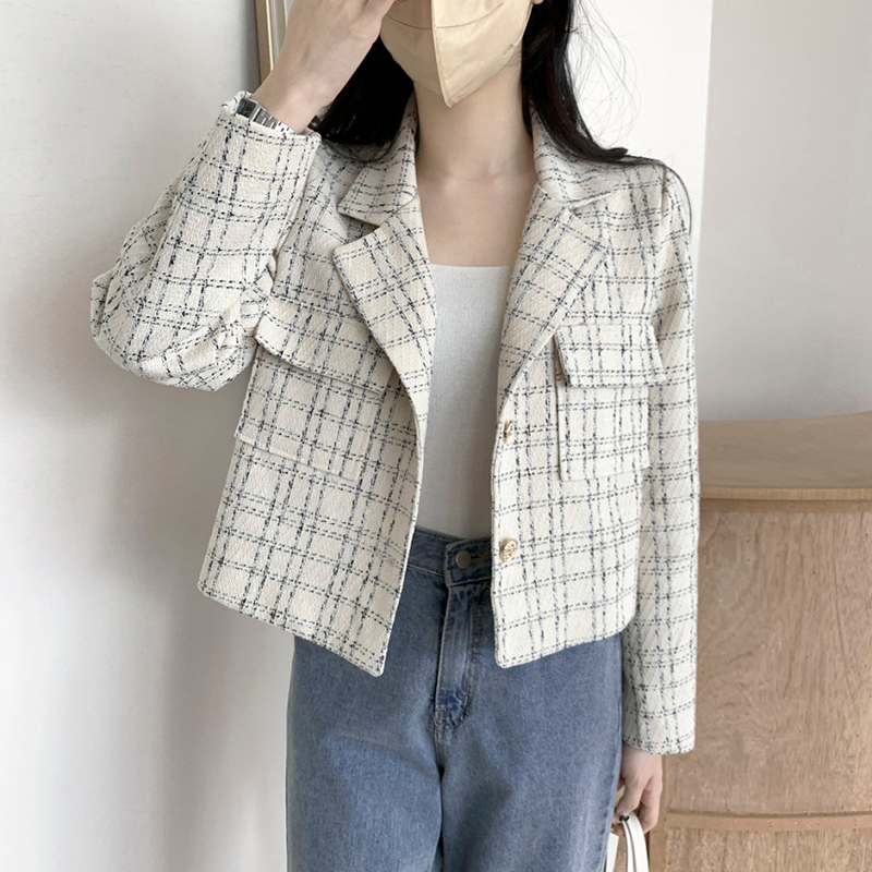 Jacket Wanita Terbaru Korean Style Lengan Panjang  Kekinian Premium Kotak-kotak Kardigan Crop Vintage Baju Atasan Wanita