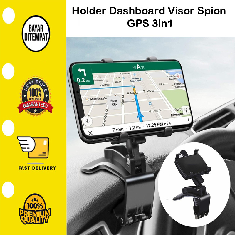 [BISA COD] Holder HP Mobil Jepit Dashboard Stand Sun Visor Desktop 360 Derajat