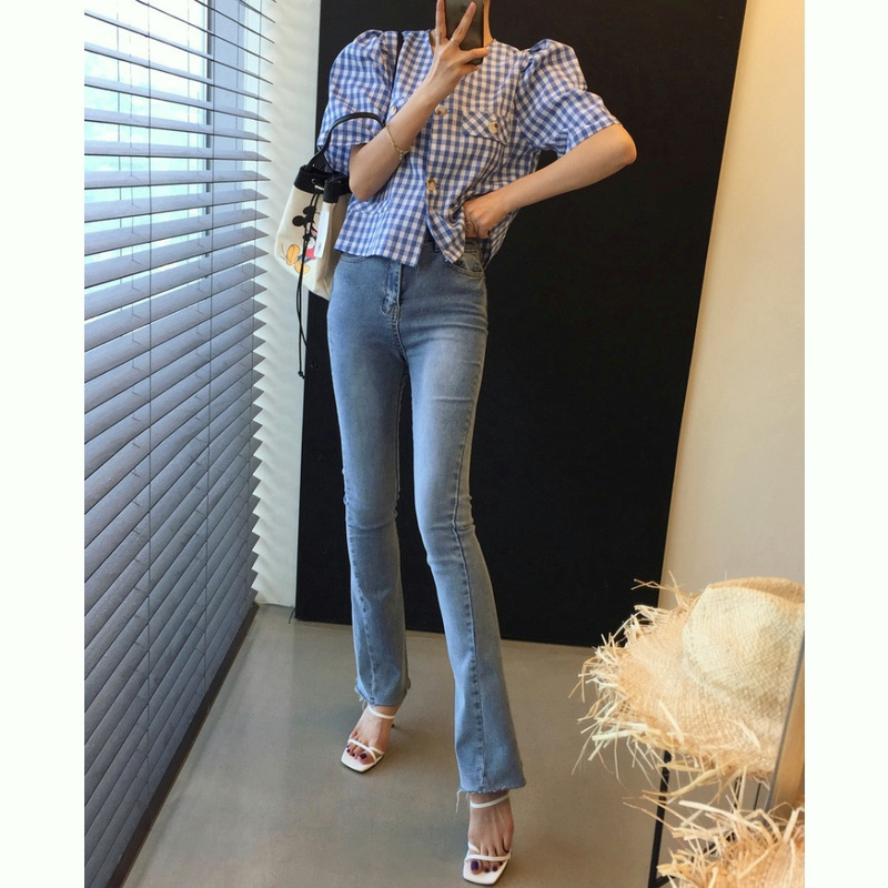 MOOGU ♡ Kemeja korea kotak-kotak shirt blouse wanita fashion atasan