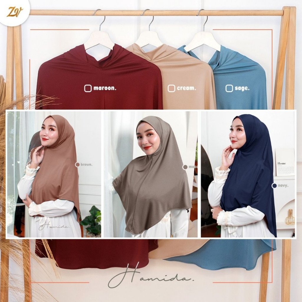 Hamida Khimar Dagu By Zaneva Hijab l Bergo Malaysia l Bergo Jersey Premium l Hijab Malaysia l Hijab Dagu l Bergo Instan Dagu l BELI 5 GRATIS 1