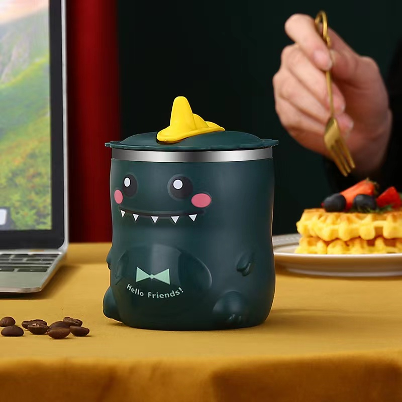 Gelas Anak Mug Dino 3D Lucu Bentuk Dinosaurus Free Sedotan Anti Tumpah Steinless Stell 929 Kapasitas 320ml