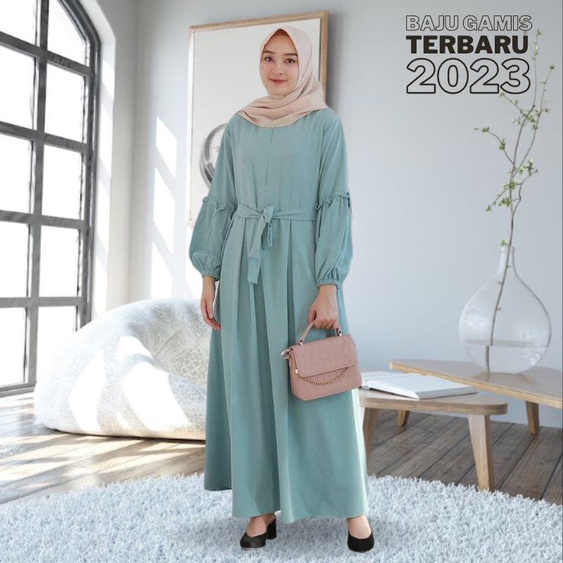 Gamis Terbaru 2023 Lebaran Wanita Dress Baju Hari Raya Wanita Maxy Dress Larisa LD 100 cm Gamis Kondangan Kekinian Modern Polos Murah Modis Elegant Elegan Kekinian Simple Exclusive Bahan Mosscrepe Premium