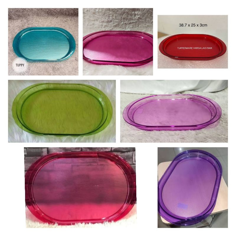 tray oval Tupperware nampan kristal baki