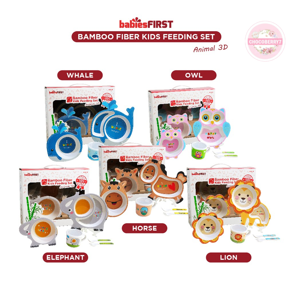 babiesFIRST Bamboo Fiber ANIMAL Feeding Set / Tempat Makan Anak / Set Piring Makan Anak BF504 WHALE LION HORSE OWL ELEPHANT BF504