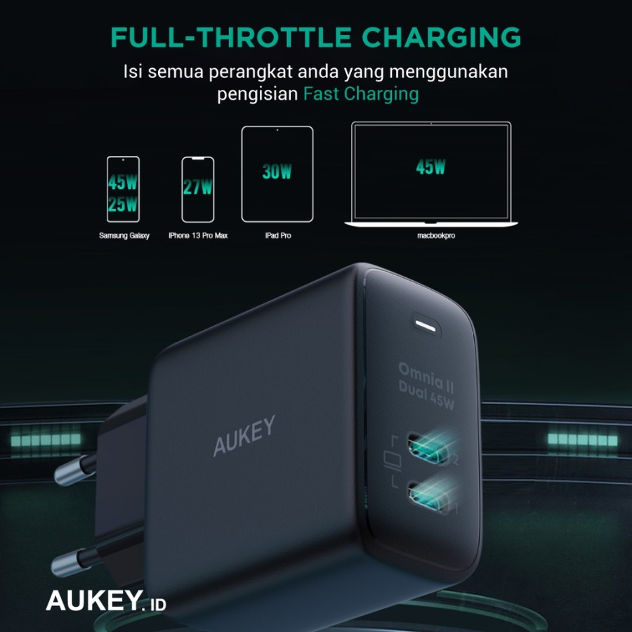 Aukey PA-B4T Omnia II Duo Series Charger USB-C PD 45W PPS