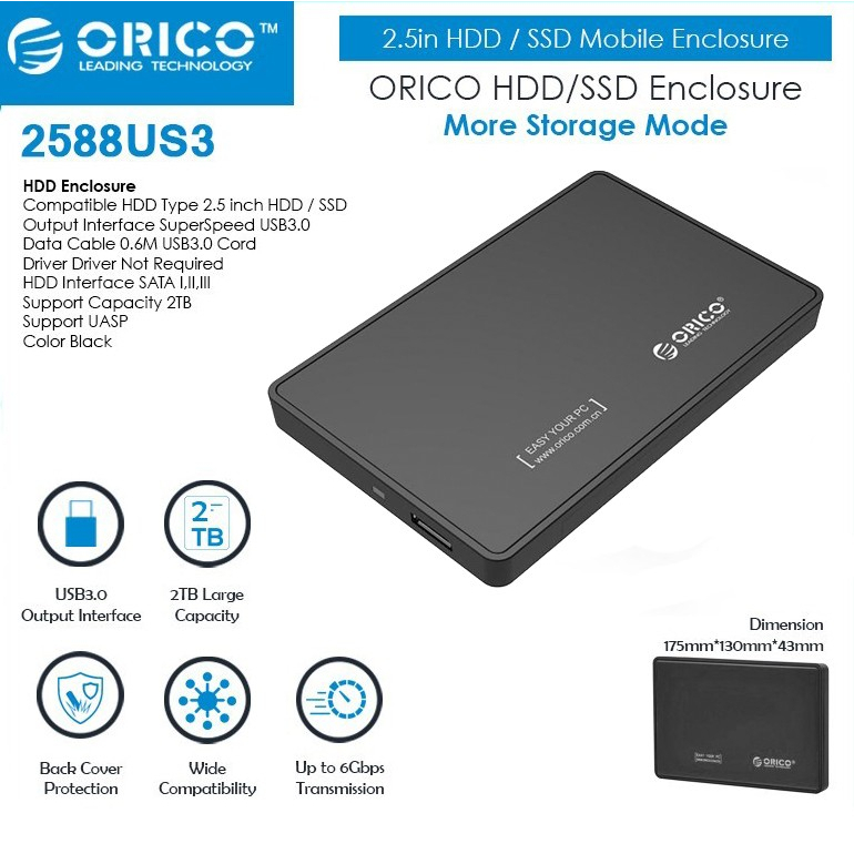 Casing Hardisk External Sata 2,5&quot; USB 3.0 HDD Enclosure Sata 2.5 inch ORICO 2588 US3 / 2521 U3