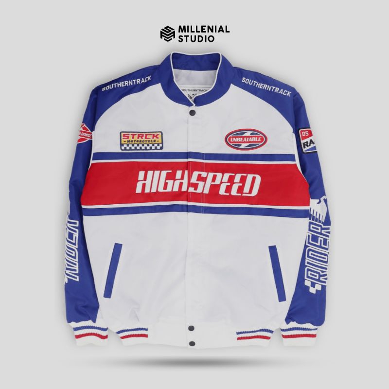 NASCAR JACKET RACING IRON HORSE 2 | JAKET MOTOR TASLAN PUTIH BIRU BORDIR ORIGINAL SOUTHERNTRACK | MI
