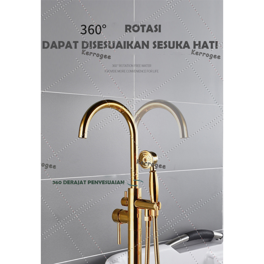 Kerrogee Kuningan Lantai Berdiri Bathtub Faucet Keran lantai bathtub Shower Kamar Mandi Set Shower  Bathtub Shower Faucet Pull Out Switch Bathtub Shower Keran Mixer LZ