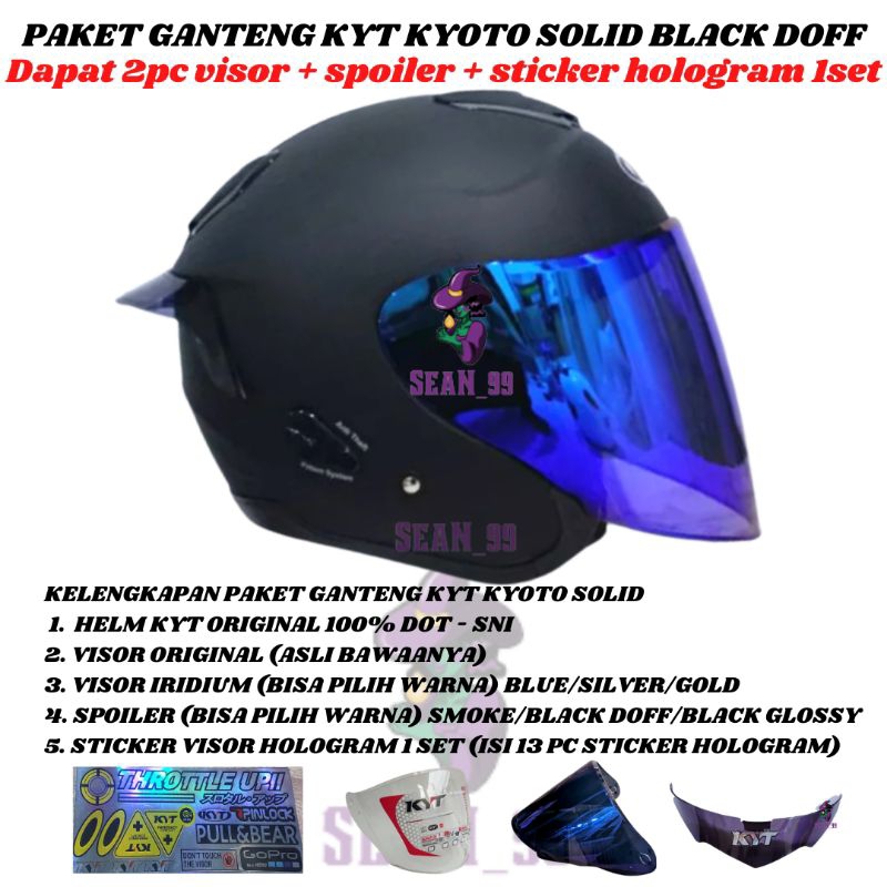 HELM KYT KYOTO R SOLID BLACK DOFF HALF FACE ORIGINAL SNI DOT ( PAKET GANTENG KYT KYOTO )