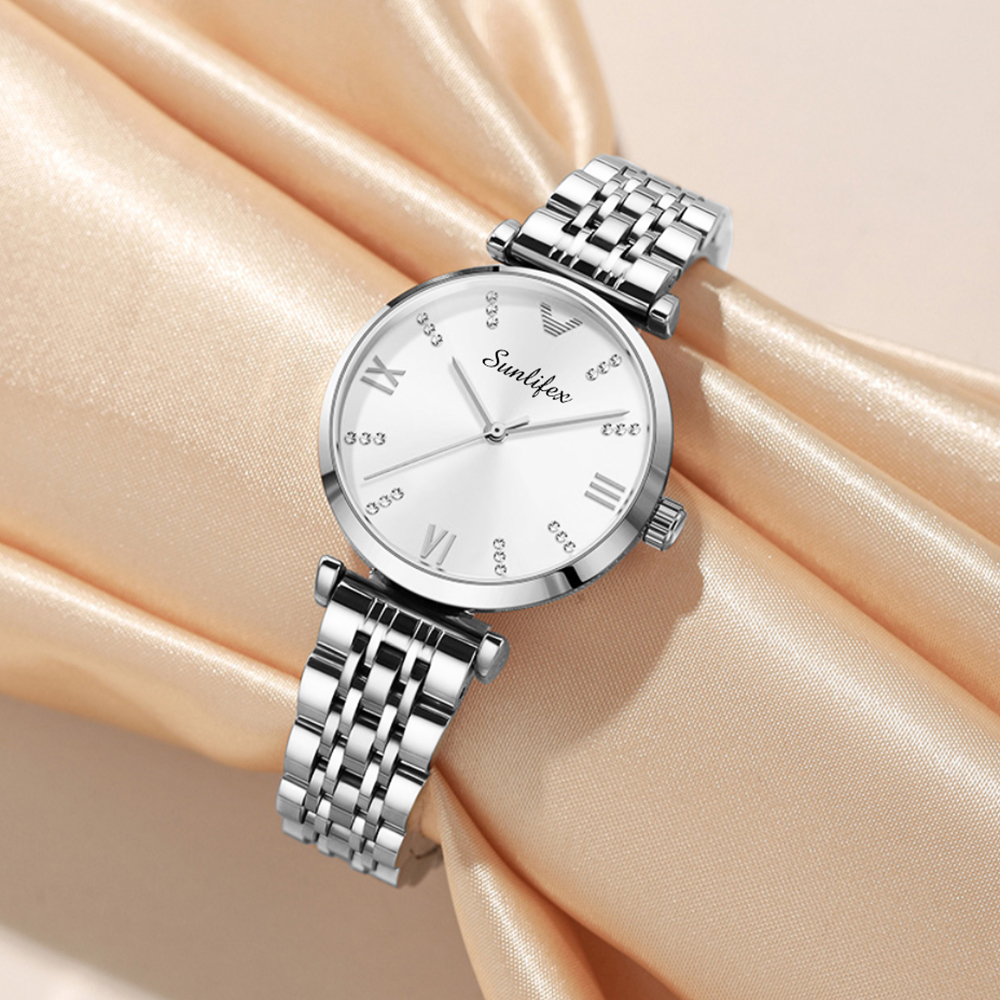 Sunlifex Jam Tangan Wanita Berlian 9018 Original Anggun Santai Wanita Tali Stainless Steel Jam Tangan Cewek-7