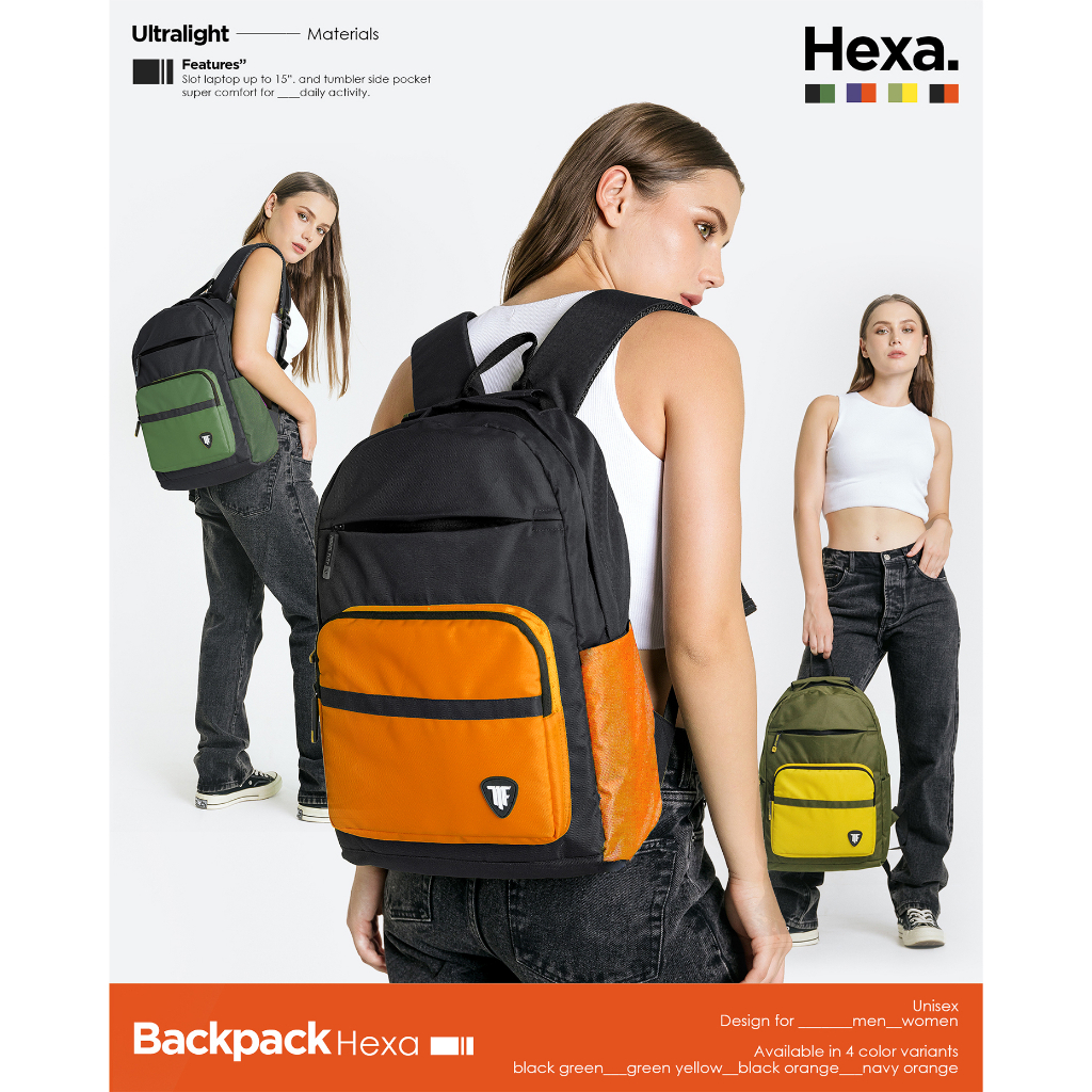Moral Flat Official-Tas Ransel-Backpack-Hexa series-Black Orange