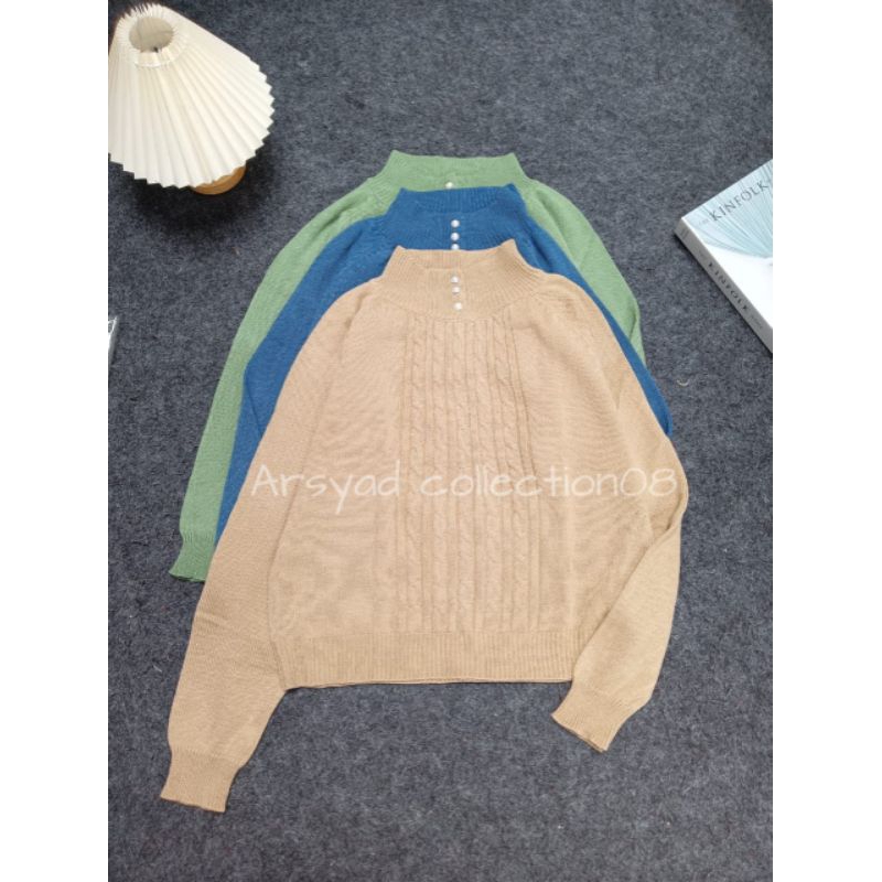ZAHARA SWEATER RAJUT INDRA -SWEATER CEWE KANCING 3 MUTIARA