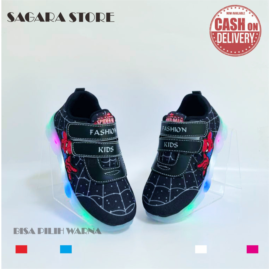 Sepatu sneaker spiderman anak laki-laki dengan lampu led kids shoes 22-30 - terlaris