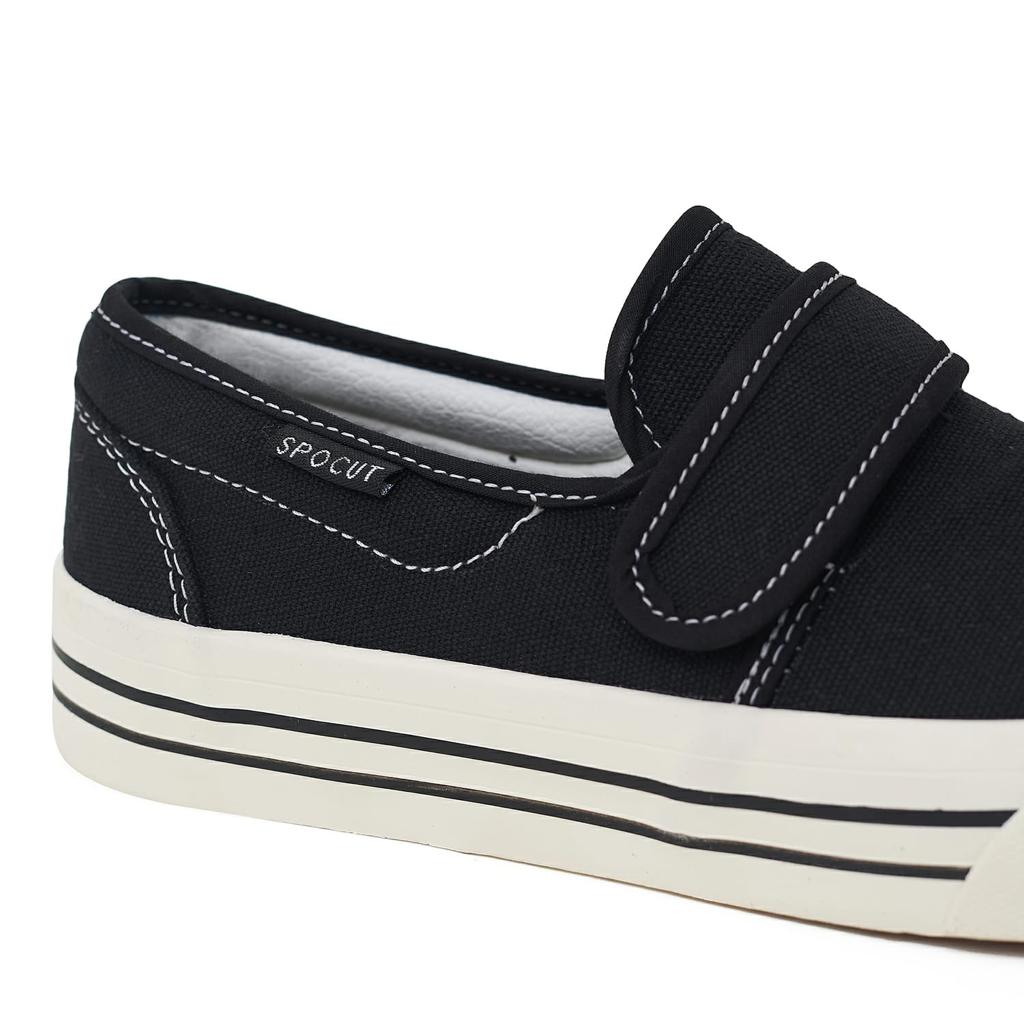 Sepatu SPOCUT Black White Slip On DX Velcro