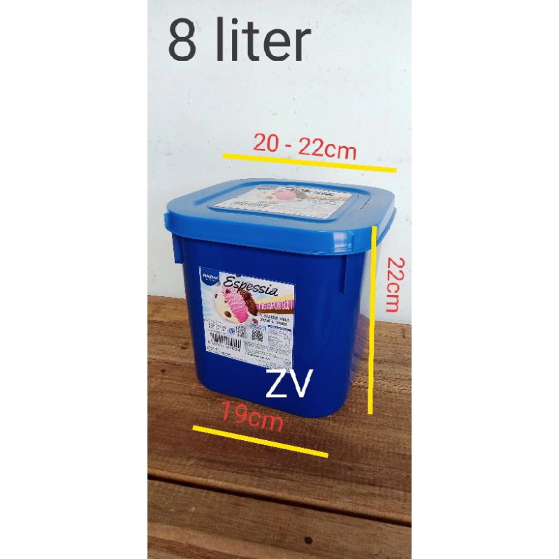 Toples/ Ember Plastik bekas es krim uk. 8 liter kotak biru