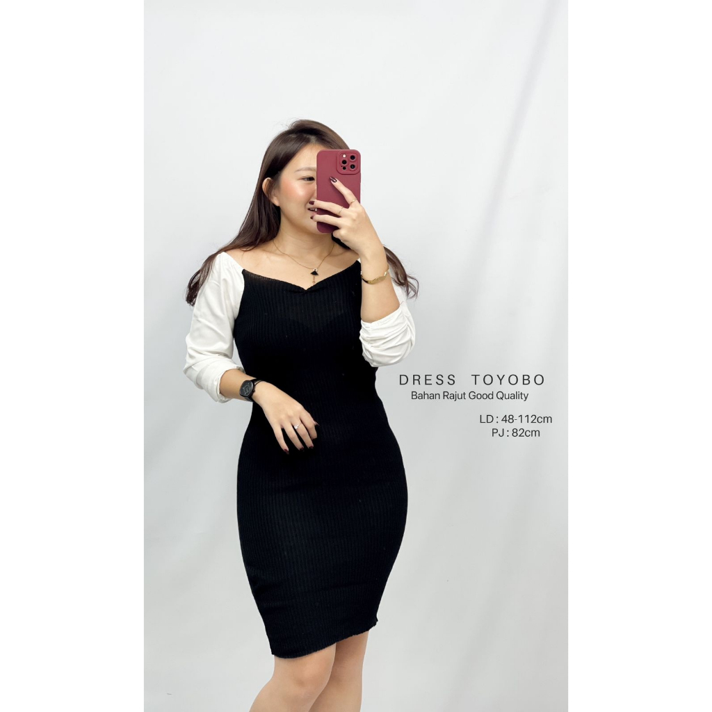 Toply shop Mini Dres bodycon lengan putih  Dres rajut knit