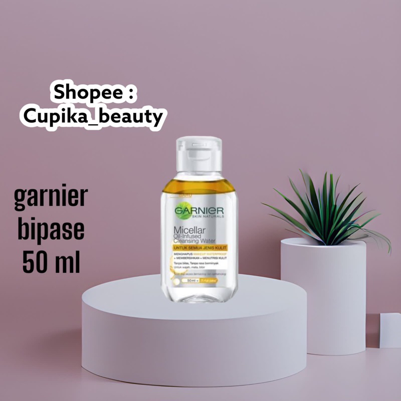 [ui] [ 50 ml oil bipase ] garnier micellar water oil infused biphase 50 ml kecil tutup putih || pembersih wajah garnier micellar water oil infused biphase 50 ml