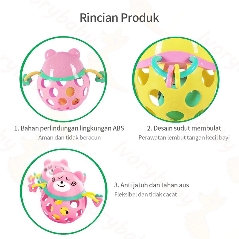 Mainan bola karet lembut kartun / mainan rattle bayi