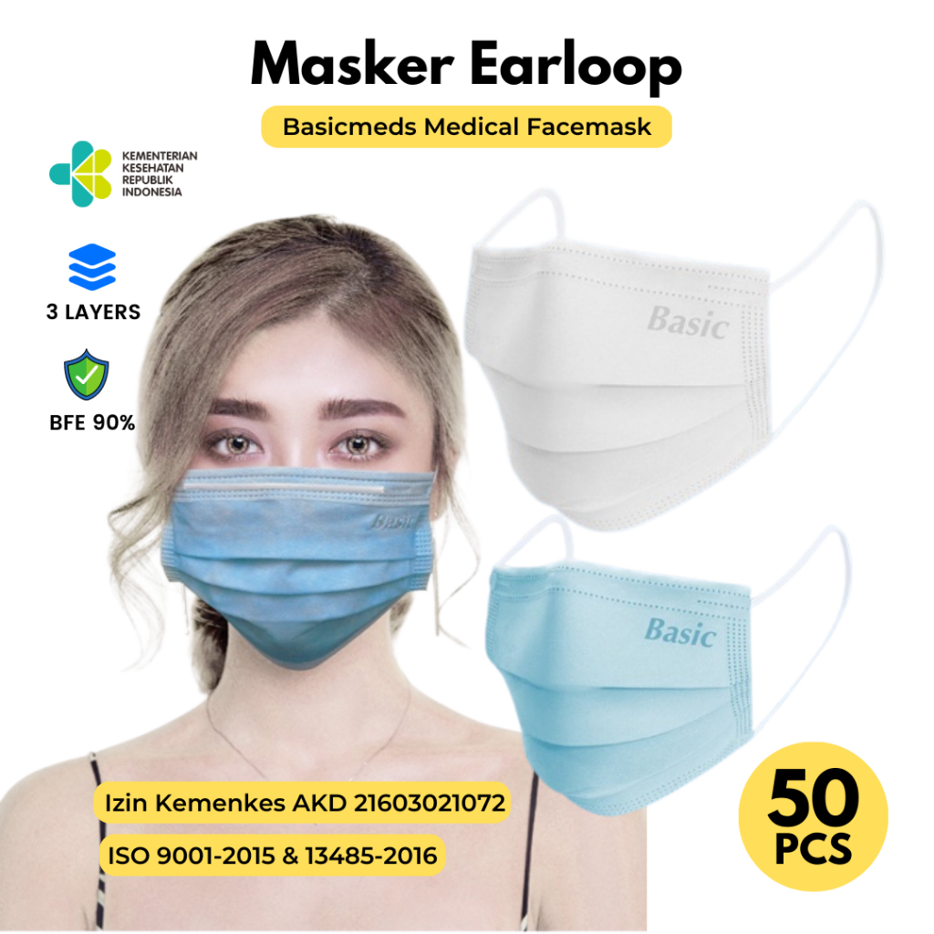 Masker 3ply isi 50pcs / Face mask / Disposable mask / Masker 3ply earloop isi 50pcs