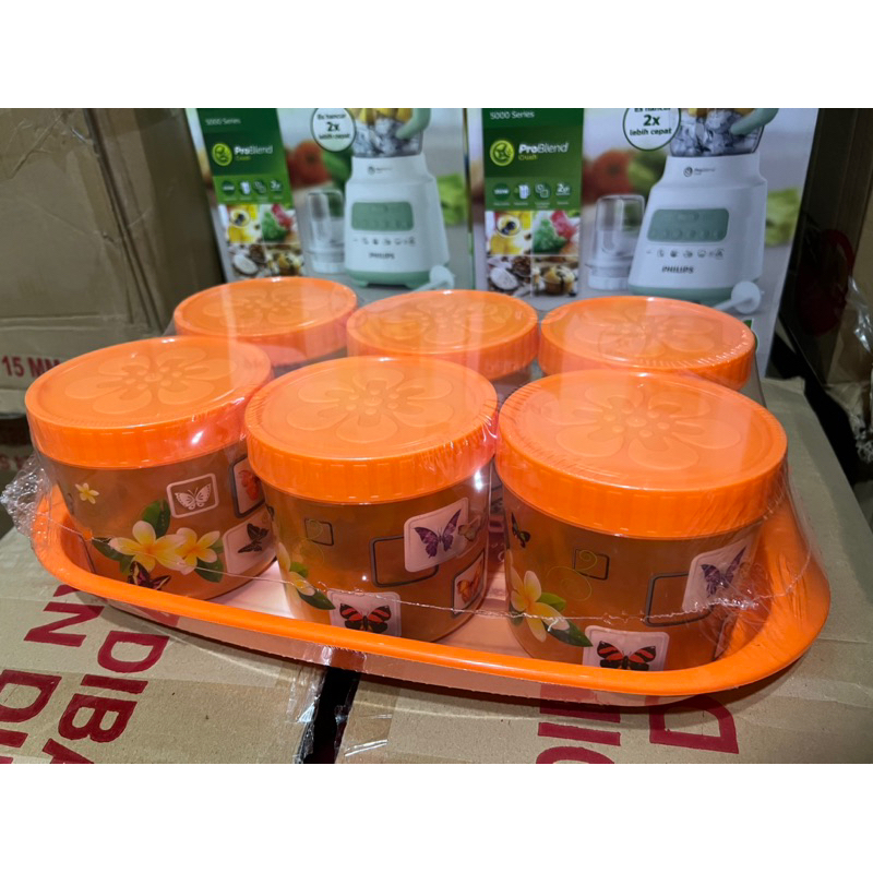 TOPAN Premium Set Dx Bunga Lovenia Toples Set Nampan 6bh Toples Warna Orange