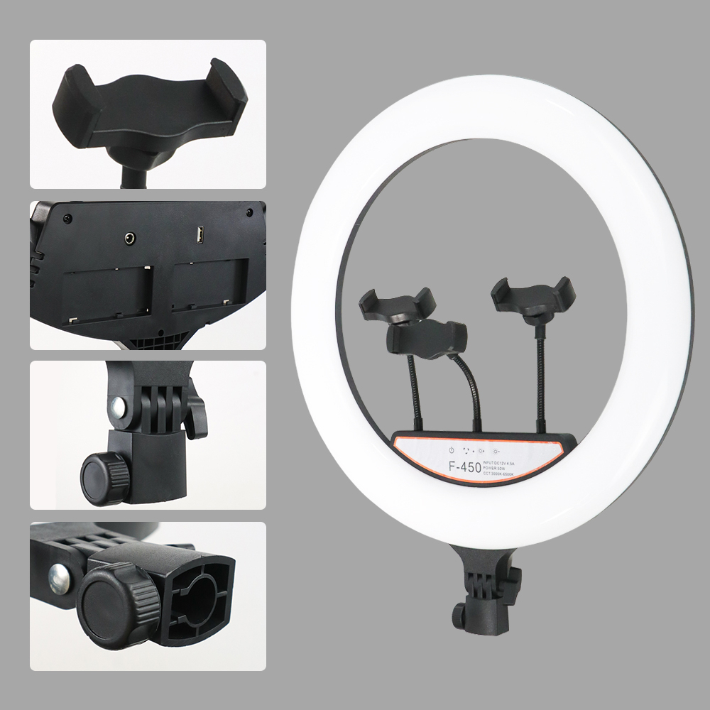 Lampu Halo Ring Light LED 50W 416 LED 18 Inch 3 Holder - F-450 - White