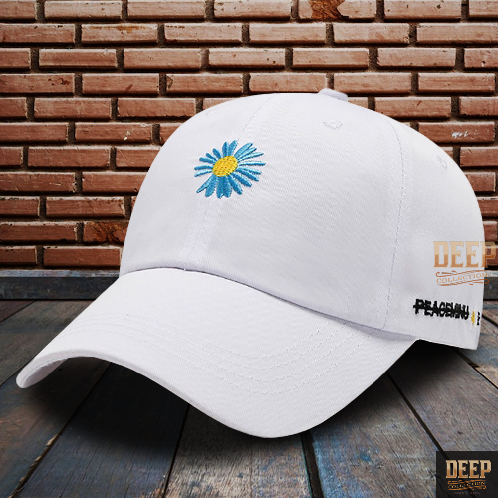 Topi Baseball Motif Bunga Kekinian | Topi Putih Wanita / Pria Fashion Simple | Topi Cewek Dewasa Cas