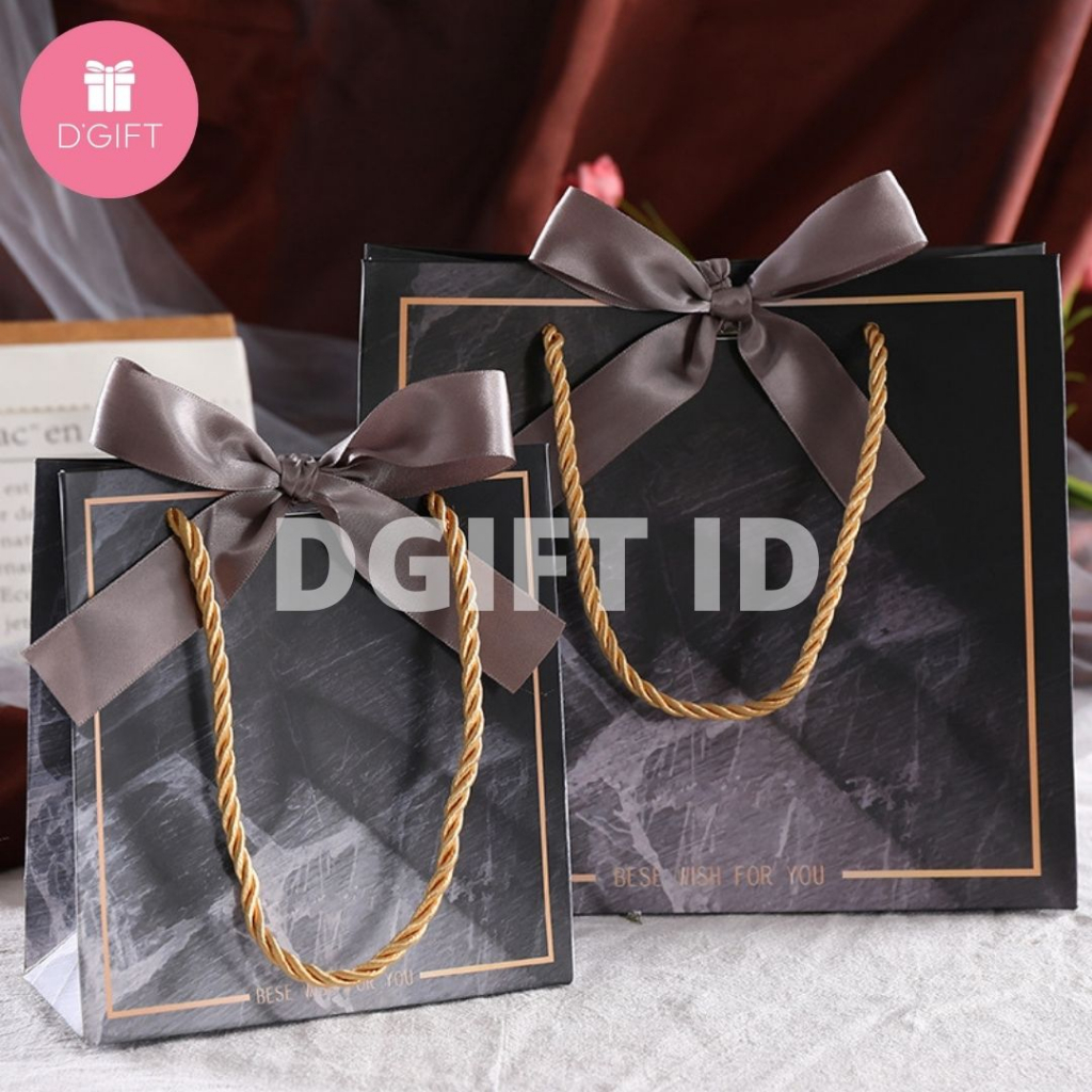 

(2pcs)Paperbag marble PREMIUM / PAPER BAG KOREA Hitam Motif Marmer/ Shopping Bag / Kantong Hadiah / Tas Kado