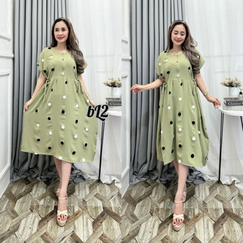 Daster Terbaru Kekinian Bahan Crinkle PomPom - Dress Chibi Bordir Motif Busui