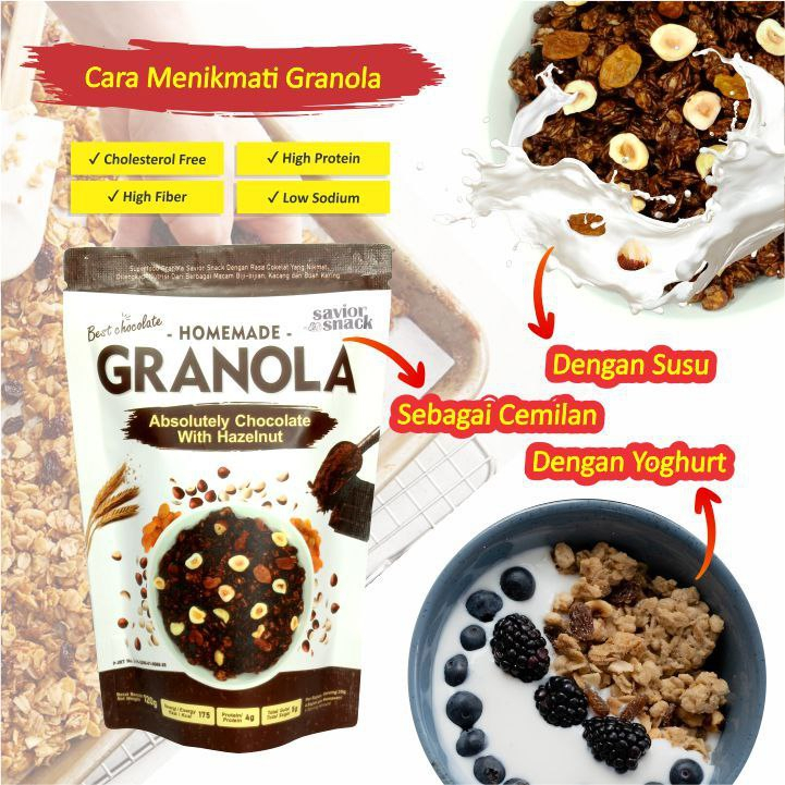 Sereal Makanan Sehat High Quality - Topping Oatmeal - Menu Sarapan Praktis - Savior Snack - Granola Crunchy Absolutely Chocolate With Hazelnut, Vanilla Mixs Seed, Cinnamon Cashew &amp; Almond - Cemilan Sehat - Trail Mix Superfood