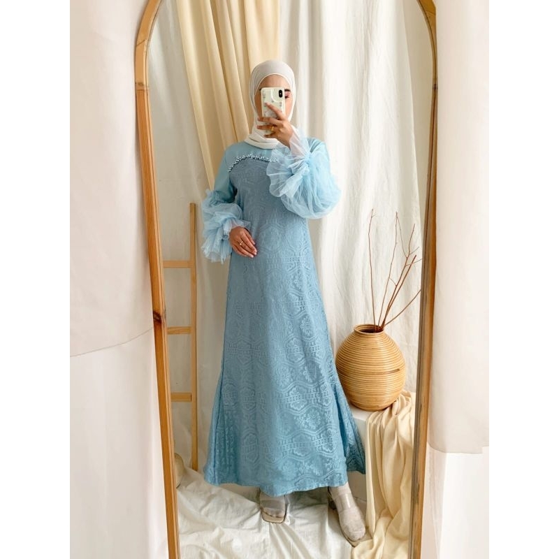 MAXY ALISHA BRUKAT FASHION PAKAIAN WANITA MUSLIM DRESS GAMIS MAXI BAHAN BRUKAT MALIKA LAPIS VELVET MS